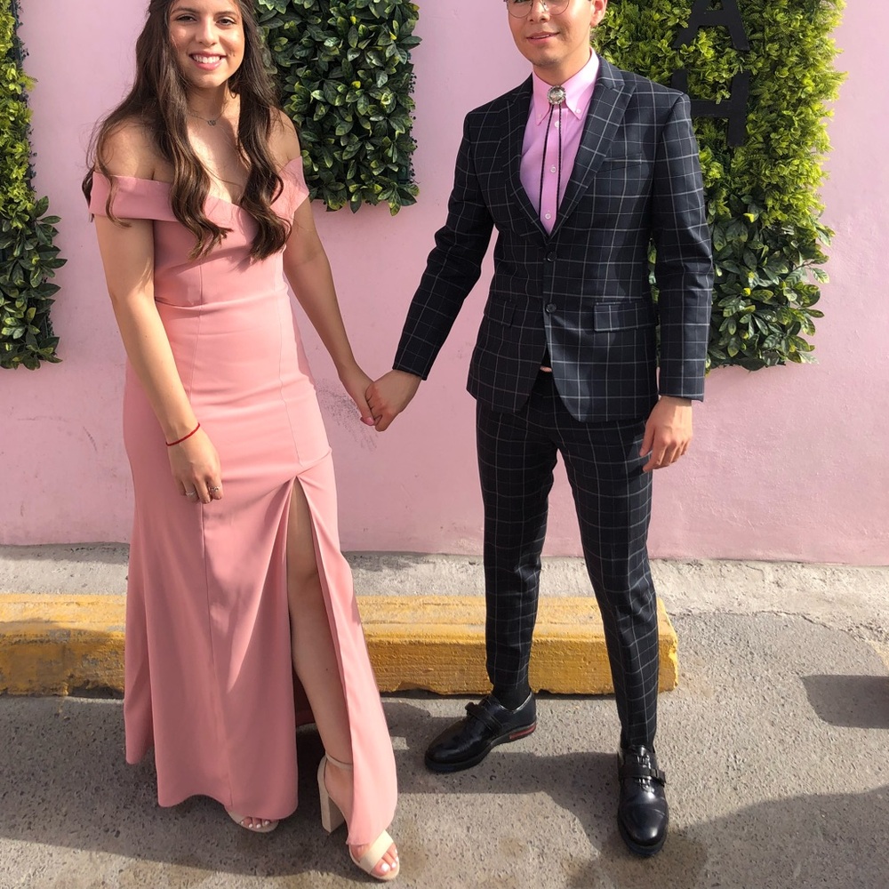 Dessy Collection Pink Spaghetti Strap Gown
